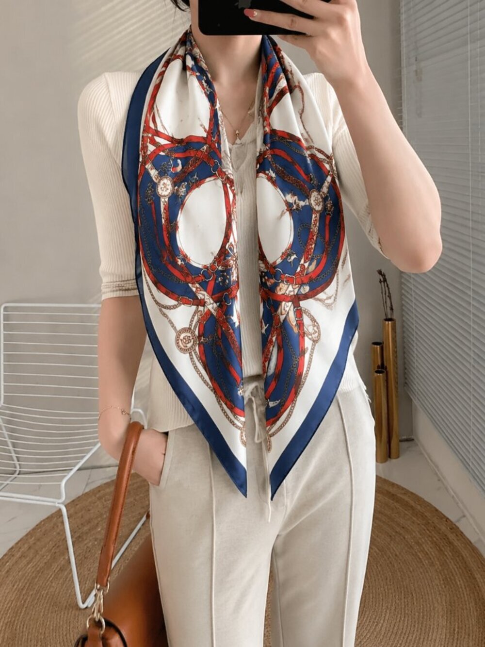 2/$30 NEW Cream Red Blue Nautical Antique Gold Baroque Printed Fashion Scarf